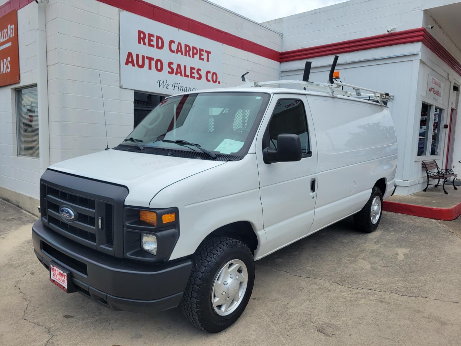 2014 WHITE /GRAY Ford E-Series Van E-150 (1FTNE1EWXED) with an 4.6L V8 SOHC 16V engine, 4-Speed Automatic transmission, located at 503 West Court, Seguin, TX, 78155, (830) 379-3373, 29.568621, -97.969803 - 2014 Ford E-Series Van E-150 with a 4.6L V8 SOHC 16V, Automatic, Tilt, AM/FM/AUX Stereo, Power Windows and Locks, Rear Shelving, Ladder Rack, Strobe Light and More!! - Photo #0