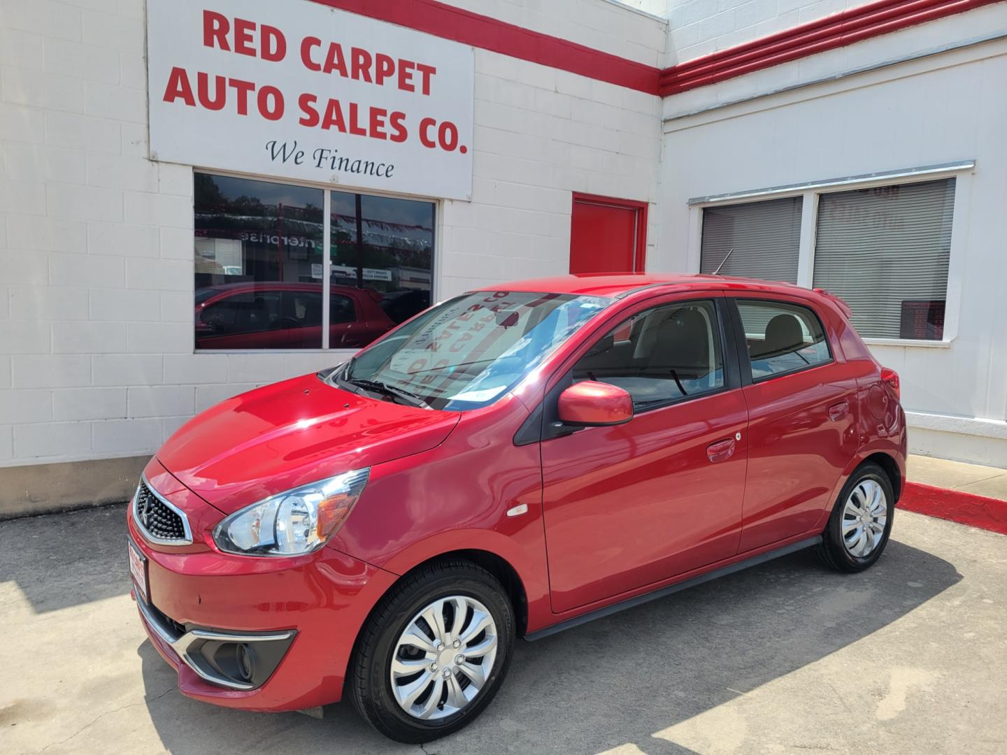 2018 Red /BLACK Mitsubishi Mirage ES 5M (ML32A3HJ9JH) with an 1.2L L3 DOHC engine, Automatic transmission, located at 503 West Court, Seguin, TX, 78155, (830) 379-3373, 29.568621, -97.969803 - 2018 Mitsubishi Mirage ES with a 1.2L L3 DOHC, Automatic, Tilt, Cruise, AM/FM Touchscreen Stereo, Power Windows, Locks and Side Mirrors, Bluetooth, Backup Camera, Rear Wiper, Rear Defroster and more!! - Photo#0